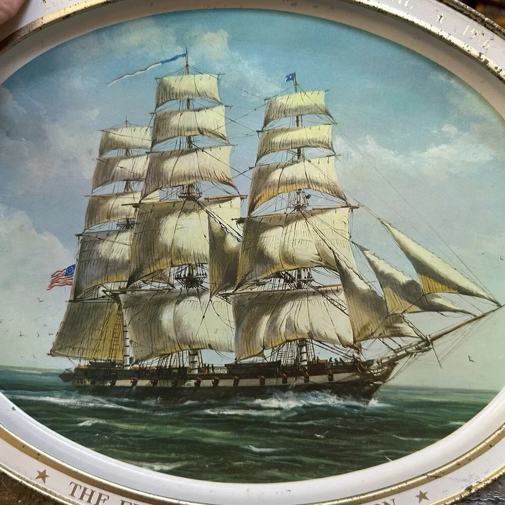 1976 Bicentennial Tray Set – Constellation & Old Ironsides Nautical Decor